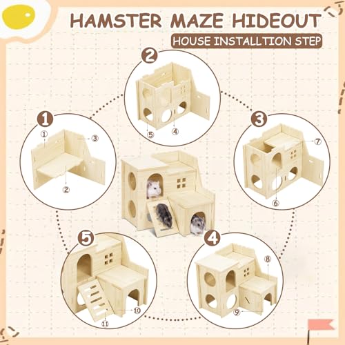 BreezeHug 6 Pcs Hamster Wooden Hideouts Hamster Houses Feeder and Waterer Chinchillas Chew Cage Accessories Activity Enrichment for Rats Gerbils Small Animals Habitat - style: Classic