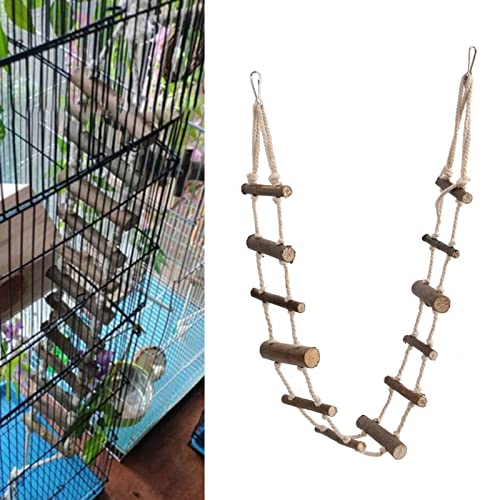 HEEPDD 39.4in Pet Hamster Climbing Ladder Suspension Rope Bridge Toys | Parrot Nature Wood Long Climbing Ladders for Squirrel Hamster Sugar Gliders