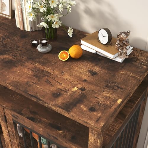 87In Extra Large Dog Crate Furniture for 2 Dogs, Farmhouse Dog Kennel Furniture, Dog Crate TV Stand with Solid Metal Tube & 4 Lockable Doors, Heavy-Duty Double Cage Dog, Rustic Brown - color: Rustic Brown
