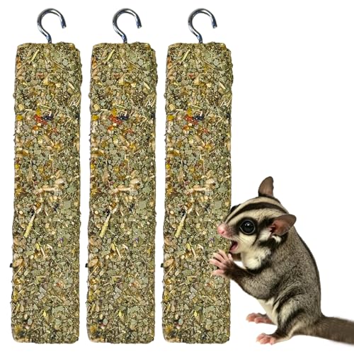3PCS Sugar Glider Treats,Natural Eucalyptus Chew Sticks - Nutrition Crunch Treat with Egg Vegetables Leaves Oats Honey for Sugar Gliders - size: 2.65 Ounce (Pack of 3)