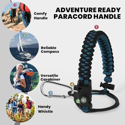 RAYMYLO Insulated Water Bottle 24 oz, Triple Wall Vacuum Stainless Steel | (Cold for 24Hrs, Hot for 12Hrs), Leak Proof & Non-BPA, Modern Water Flask Jug with Paracord Handle & Straw Spout Lids