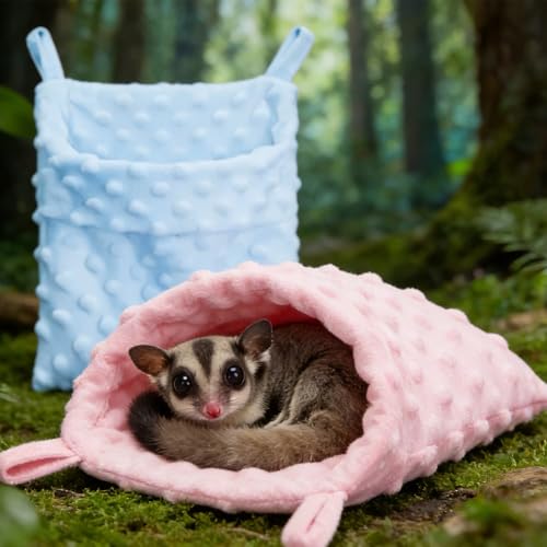 2 Pcs Sugar Glider Bonding Pouch Carrier Bag, Sugar Glider Bed Pouch, Sling Sleep Bag with Adjustable Strap for Hamster Hedgehog Gliders Ferret Squirrels Small Animal (Blue and Pink)