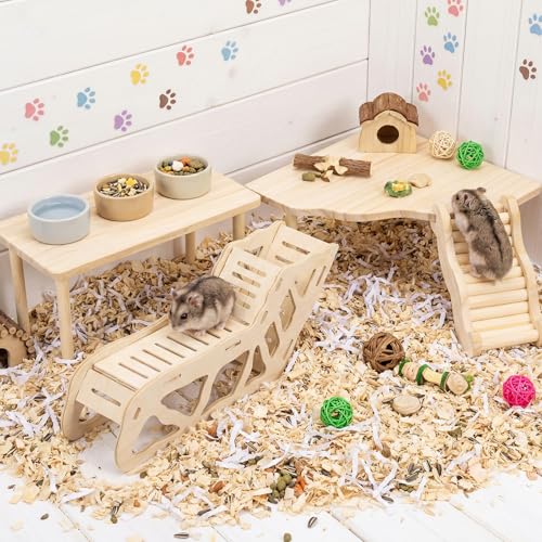 BreezeHug 4 Pcs Hamster Cage Accessories Hamster Platform Hideout Wooden Tunnel Ladder Playhouse Game Climbing Toy with Platform for Pets Dwarf Syrian Mice Degus Gerbils Squirrel(Tunnel) - style: Tunnel
