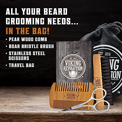 Viking Revolution Beard Comb and Beard Brush Set with Velvet Pouch - style: Beard Comb & Brush