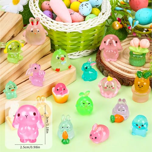56 Pcs Easter Luminous Mini Resin Figurines 56 Style Glow in The Dark Little Small Resin Miniatures to Hide Bulk Bunny Chick Figures for Easter Party Favors Egg Fillers Micro Garden Landscape Decor - style: 56Pcs-Luminous Easter