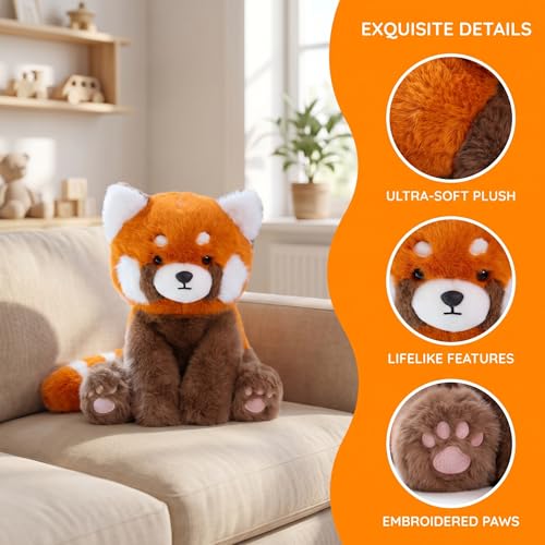 YUKOUQIAN Red Panda Stuffed Animal Cute Plush Doll Toy 8 inch for Girls Boys Christmas (sit Black red Panda) - style: sit black red panda