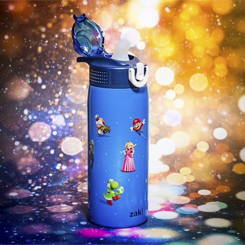 Zak Designs Super Mario Movie Sage 19oz Leak-Proof Straw Kids Water Bottle | BPA Free, Insulated Stainless Steel, Cupholder Friendly, Dishwasher Safe, Lid Lock, Handle, For School, Home, Travel, Outdoor - color: Mario Movie 2