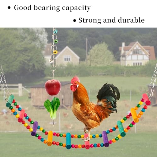 14PCS Chicken Toys for Coop Accessories, Swing Bridge Ladder Mirror Xylophone Toys with Bells Hanging String Vegetable Fruits Skewer Hanging Feeder Chicken Chewing Toy for Hens Chick Bird Parrot