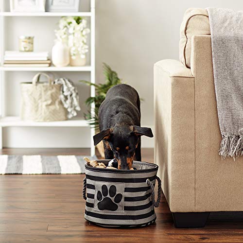 Bone Dry Pet Storage Collection Striped Paw Patch Bin, Black, Small Round - color: Black, size: Small Round