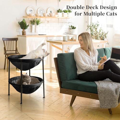 Double Cat Bed Black, Breathable for 2 Cats 22.8in x18.7in x 18.7in | Cat Supplies Pet Supplies Whole Wash Stable & Breathable Easy Assembly Indoors Outdoors, 16.9 in x 16.9 in x 9.5 in - color: Black, size: 18.7"L x 18.7"W x 22.8"Th (Mesh)