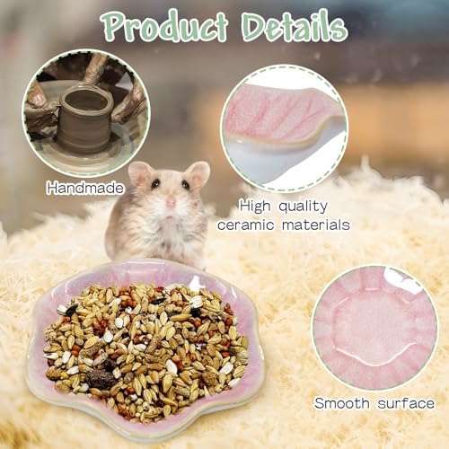 BNOSDM Shallow Ceramic Hamster Food Dish 2 Pcs Small Animals Food Bowl Lotus Feeding Dishes for Gerbils Mice Rats 4.5in (Pink) - color: Pink Lotus