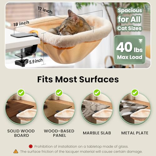 Cat Desk Bed One-Click Folding Maximum Holds 40lb, Cream Fur | Sunken Design & Space-Saving Semi-Circular Cat Bed, Soft Faux Rabbit Fur Material, Suitable for Various Desktops - color: Cream
