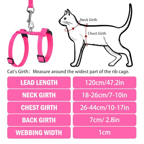 PUPTECK Adjustable Cat Harness and Leash Set Escape Proof Kitten Strap Collar for Walking Travel, Hot Pink - color: Hot Pink, size: Small