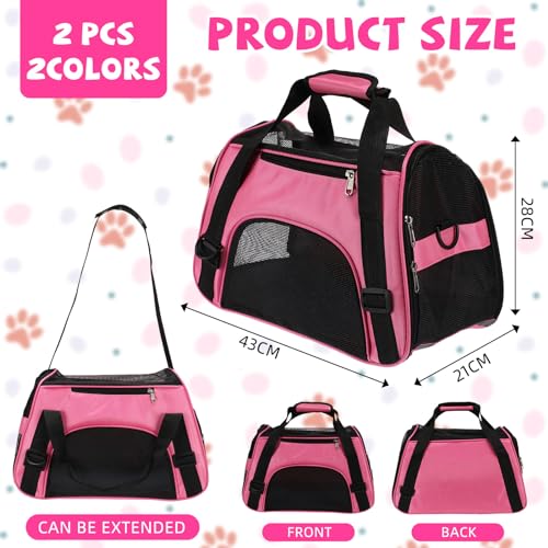 2 Pcs Pet Carrier, Soft Sided Pet Travel Carrier for Cats, Airline Approved Kitty Portable Dog Bags for Traveling Little Dogs, Rabbits, Puppy, Cat(S,Pink, Purple) - color: Pink, Purple