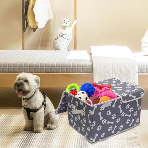 Large Storage Boxes - Large Linen Fabric Foldable Storage Cubes Bin Box Containers with Lid and Handles for Dog Apparel(Bone claw) - color: Bone claw