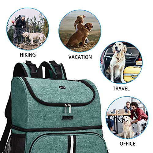 BAGLHER Pet Travel Bag, Double-Layer Pet Supplies Backpack (for All Pet Travel Supplies), Pet Travel Backpack with 2 Silicone Collapsible Bowls and 2 Food Baskets Green - color: Green