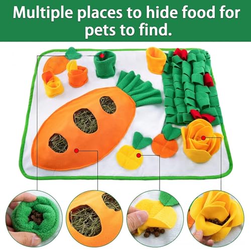 Rabbit Foraging Mat - Bunny Hay Feeder Snuffle Mat for Small Animals, Interactive Enrichment Toys for Rabbits, Guinea Pigs, Chinchillas, Hamsters, Ferrets – Treat Dispenser, Washable, Anti-Slip