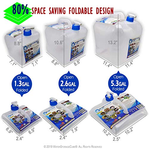WaterStorageCube BPA Free Collapsible Water Container with Spigot, Camping Water Storage Carrier Jug for Outdoors Hiking Backpack & Survival Kit, Foldable Portable Water Canteen 1.3/2.6/5.3 Gallon - size: 5.3 gallon, style: 2-Pack 5.3 Gal