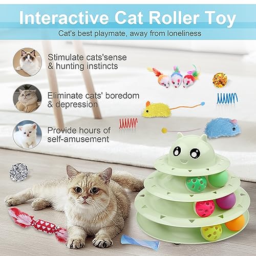 UPSKY 24 PCS Cat Toys Set with Teaser, Mice, Spring, and Various Ball Toys | Puzzle Kitten Toys, Sturdy Structure, Detachable Design, Easy to Assemble, Anti-Slip, Reduces Boredom for Indoor Cats - color: D-24PCS-Fruit Green