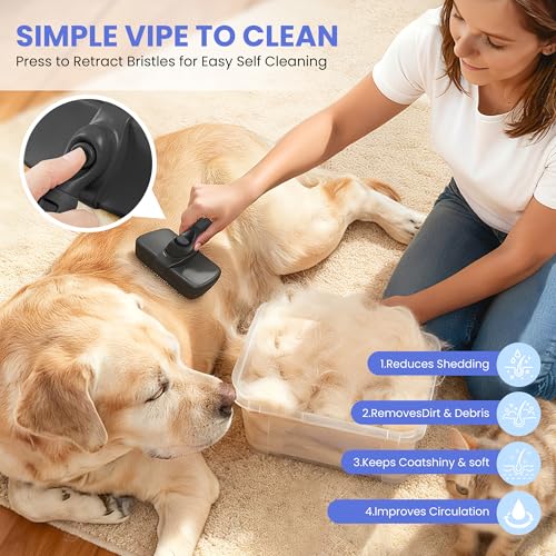 Self Cleaning Shedding Brush - 5-in-1 Professional Pet Grooming Kit Skin Friendly Grooming Tool for Dogs, Cats, and Puppies, Deshedding and Hair Removal for Long and Short Haired Pets, Black - color: Black