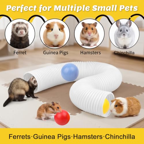Ferret Tunnel Toy with 3 Balls, Collapsible Interactive Tube for Ferrets, Guinea Pigs, Hamsters & Small Pets, Lightweight Foldable Play Tunnel