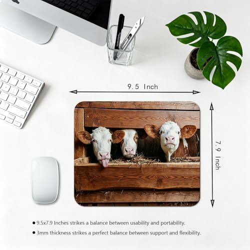 Funny Cow Portrait Mouse Pad, Rustic Old Wood Barn Desk Mat | 9.5"x 7.9", Red and White Farm Animal, Cute Smooth & Anti-Slip Mousepad - color: Colorful Design Wknoon-Art 17