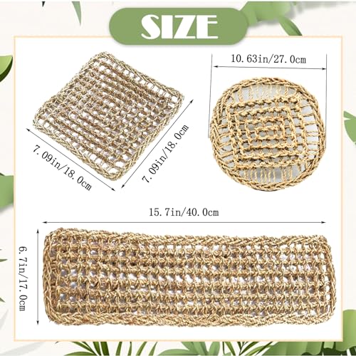 PINVNBY Bearded Dragon Hammock with Suction Cups,Lizard Lounger Natural Seagrass Reptiles Hammocks Reptile Tank Accessories Jungle Plants Climber Vines Leaves Habitat Decor for Lizards Chameleon Gecko