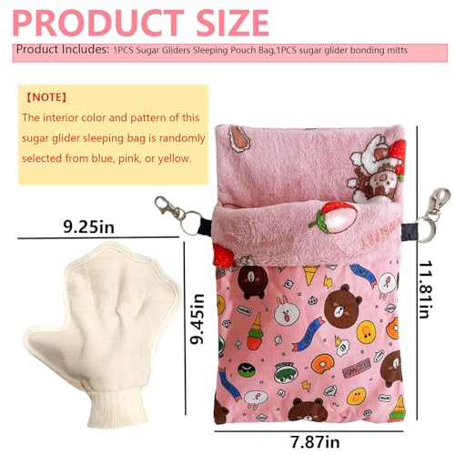 Sugar Gliders Sleeping Pouch Bag Hamster Cotton Hanging Flannel Warm Bed Hideout with Hooks Glove Small Pet Nest Bed for Hamster Rat Hedgehog,Pink - color: Pink