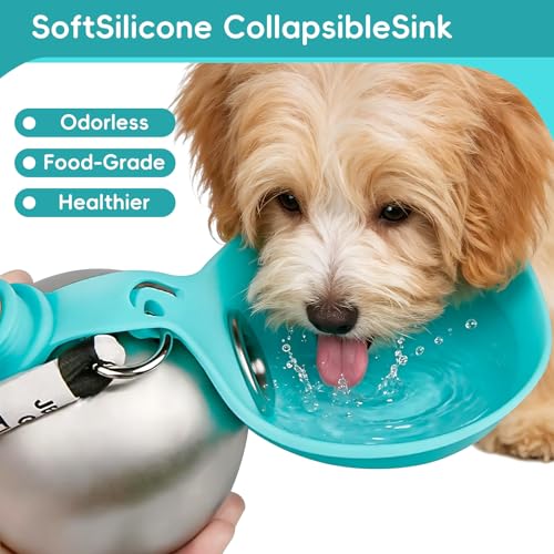 2 in 1 Portable Dog Water Bottle, 10oz Stainless Steel Leak Proof Pet Water Bottle with Foldable Silicone Bowl, Outdoor Travel Water Bottle for Dogs Walking Hiking Camping, 2 Pack Blue - color: 2PCS-Blue