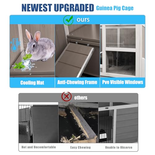 Large Wooden Guinea Pig Cage with 4 Detachable Stand Legs | Comfortable Large Living Cage, Easy Clean, Easy Assembly, Hideout, Anti-chew Ramp with Steel, Leak-proof Pull Out Tray