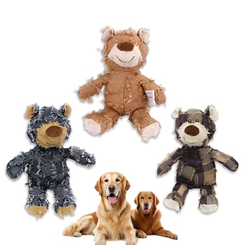 Dog Companion For Heavy Chewers- Indestructible Robust Bear Dog Toy, Durable Squeaky Dog Toys For Heavy Chewers , Unbreakable Stuffed Plush Dog Toys For Aggressive Chewers (H-G-Navy+Oak+Purple) - color: H-G-Navy+Oak+Purple