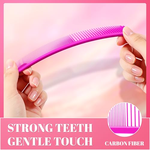 SALONSILK 6PCS Professional Comb Set, Edge Brush Wide Tooth Rat Tail Fine Tooth Hair Combs for Women&Men, Braiding Cutting Barber Styling Curly Parting Set for Curls, Natural Black Hair - color: Rose red-6PCS