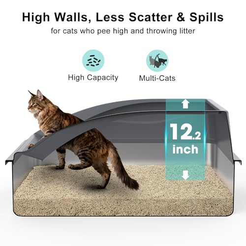 AIPERRO Stainless Steel Litter Box Extra Large for Big Cats and Multi-Cats | Jumbo Extra Large Metal Cat Box with High Sided Lid, Anti-Urine Leakage, Non-Stick,Include Litter Scoop - color: Dark Grey, size: XXX-Large