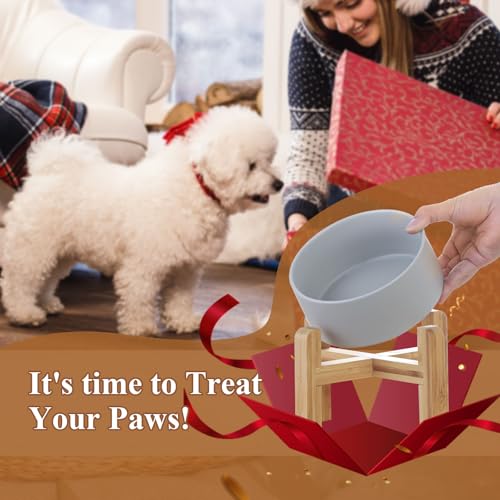Ceramic Elevated Raised Cat Bowl with Wood Stand No Spill Pet Food Water Feeder Cats Small Dogs - color: White, size: Medium Dog Bowls 850ML*1