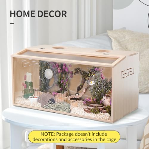 31.5 inch Wooden Hamster Cage, Large Habitat, Openable Top, Transparent Acrylic for Interior View, Ventilated, Easy to Clean, for Syrian Hamster, Dwarf Hamster, Gerbil, Other Small Pet Animals - size: 418F / 31.5"×15.8"×15.8"