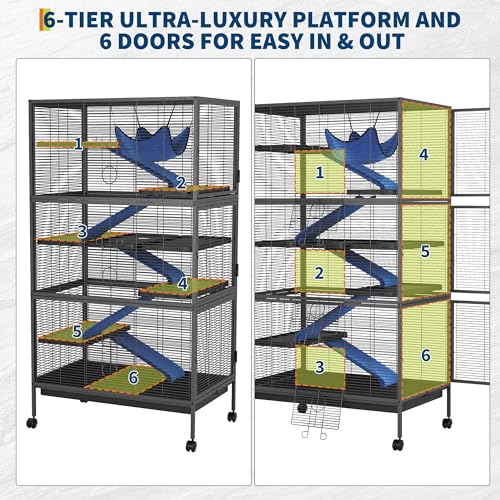 Small Animal Cages, Expandable 50-Inch Ferret Nation Style Cage with Lockable Doors and Ramps - Multi-Level Small Animal Habitat for Chin Pets Chinchillas and Indoor Rabbits