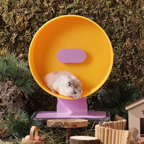 Silent Hamster Wheel 8.7 Inch Dual-Bearings Small Animals Quiet Running Exercise Wheels, Height Adjustable for Dwarf Hamsters, Gerbils, Mice, Hedgehog, or Other Small Pets,Passionfruit Yellow - color: Passionfruit Yellow, size: 8.7inch
