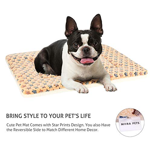 Mora Pets Dog Crate Pad Bed Ultra Soft Pet Mat Star Print Brown 23 x18 Inch | Washable Crate Mat for Small Medium Large Dogs, Reversible Fleece Dog Crate Kennel Mat Flat Cat Bed Liner - color: Brown, size: 24-Inch