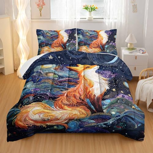 Nttopship Fox Comforter Set 3-Pieces Twin Size,Cute Fox Bedding Set for Kids Boys Girls Cute Animal Comforter Wildlife Quilt Set Comforter with 2 Pillowcases - color: Brown Fox, size: Twin