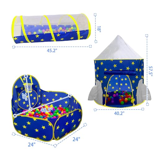 PigPigPen 3pc Kids Play Tent for Boys with Ball Pit, Crawl Tunnel, Princess Tents for Toddlers, Baby Space World Playhouse Toys, Boys Indoor& Outdoor Play House, Perfect Kid’s Gifts - style: 3PC Blue Star Play Tent