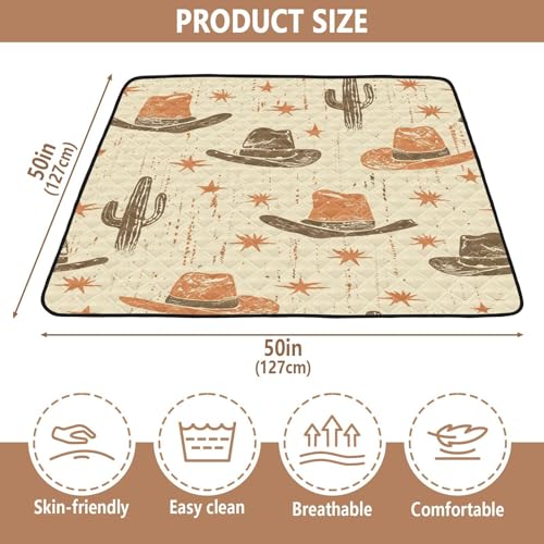 Baby Play Mat Desert Cowboy Hat and Cactus 50 x 50 Playpen Baby Mats for Floor Play Gym Crawling Mat Non-Slip Cushioned Playmat for Infants, Babies, Toddlers - color: Multi 16