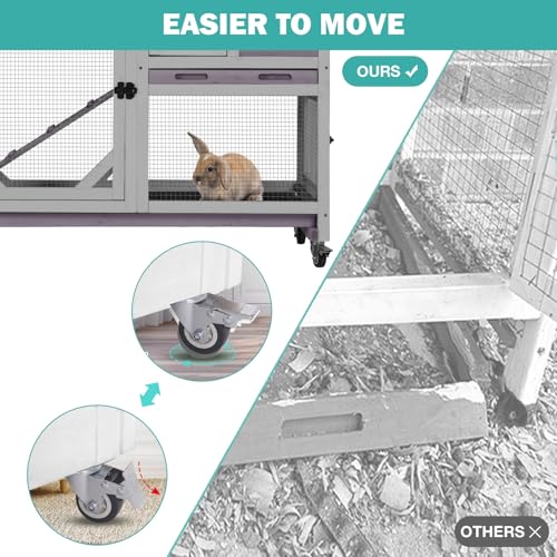 Rabbit Hutch Indoor for 2-4 Rabbits & Guinea Pigs，Bunny Cage with Slide-Out Plastic Trays，Wooden Small Animal Cage for Rabbits, Bunnies, and Guinea Pigs - color: (Grey-AIR7013)