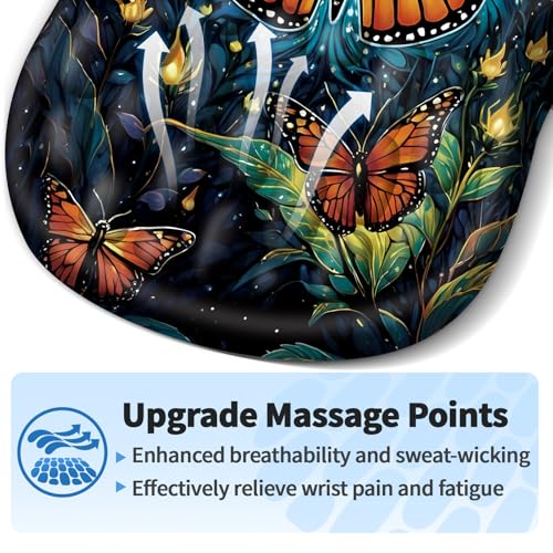 YIWEI Ergonomic Mouse Pad with Wrist Rest for Carpal Tunnel Pain Relief | Memory Foam Wrist Support,Non-Slip Rubber Base, Keyboard Computer Mousepad,Lycra Cloth Surface,Gaming Home Office - color: Butterfly
