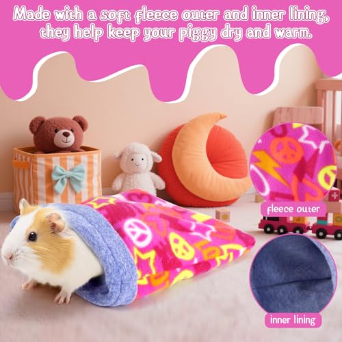 NAPLORD Small Pet Fleece Set,Guinea Pig Snuggle Sack, Tunnel,Fleece Forest Hideout,Square and Round Potty Pads for Guinea Pigs and More - color: Pink, size: 1 piece Snuggle Sack