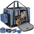 Extra Large Cat Carrier with Litter Box for Car Travel, Blue | 24"L x 17"W x 17"H, Seat Anchors and Lockable Safety Zippers, Collapsible Soft Sided, for 1 Medium-Large Cat or 2 Small Cats