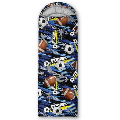 Sleeping Bags for Adults and Kids Backpacking Camping Sleeping Bags for Girls and Boys Lightweight Waterproof Cold/Warm 3-Season - color: Rugby Football