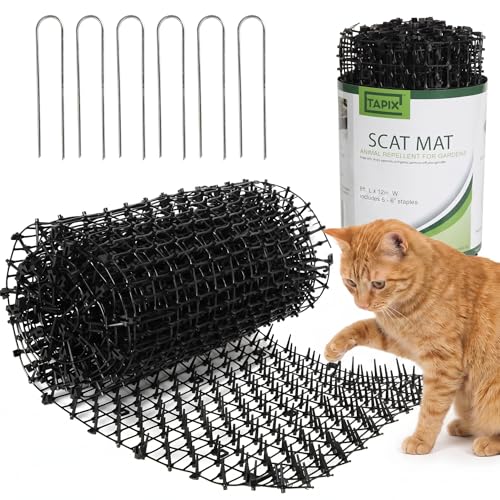 Tapix Cat Scat Mat with Spikes (8 ft.) – Cat Deterrent Strips for Garden, Yard & Furniture, Indoor & Outdoor, 6 Staples Included - size: 8 x 12 inch