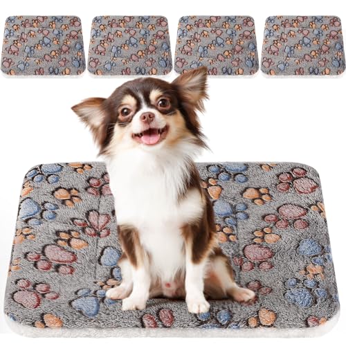 4 Pack Ultra Soft Dog Cat Bed Mat Small Animal Guinea Pig Bed with Cute Print Reversible Fleece Dog Crate Kennel Pad Cozy Washable Thickened Hamster Pet Beds Mat(23 x 18 Inches,Gray) - color: Gray, size: 23 x 18 Inches