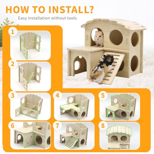 20 Pieces Hamster Cage Accessories, Wooden Hamster Wheel Toys, Water Bottle | 9.45 In Silent Hamster Wheel, Chew Toys Set, House And Water Bottle with Stand for Chinchillas Guinea Pig Rat Small Animals