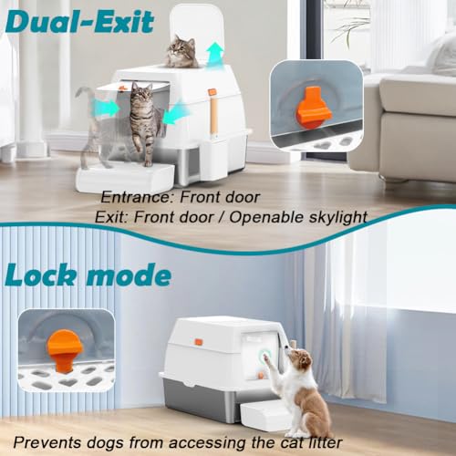 SZEE XL Stainless Steel Litter Box with Lid, Extra Large Metal Covered Litter Box, Stainless Box Easy Clean, Activated Charcoal Odor Control Design, Includes Litter Scoop & Mat & Step, White - color: White